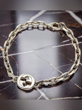 GUCCI Silver Ag925 Interlocking GG Chain Bracelet 🔥